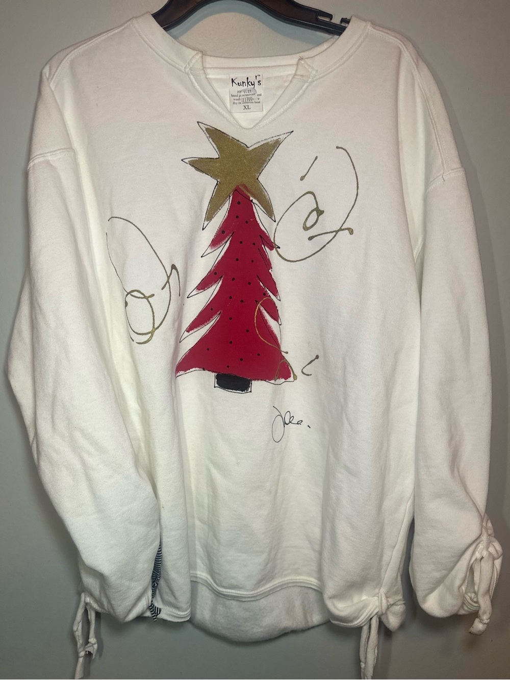 Kunky’s Hand Painted Christmas Tree Sweatshirt XL Art to Wear Holiday